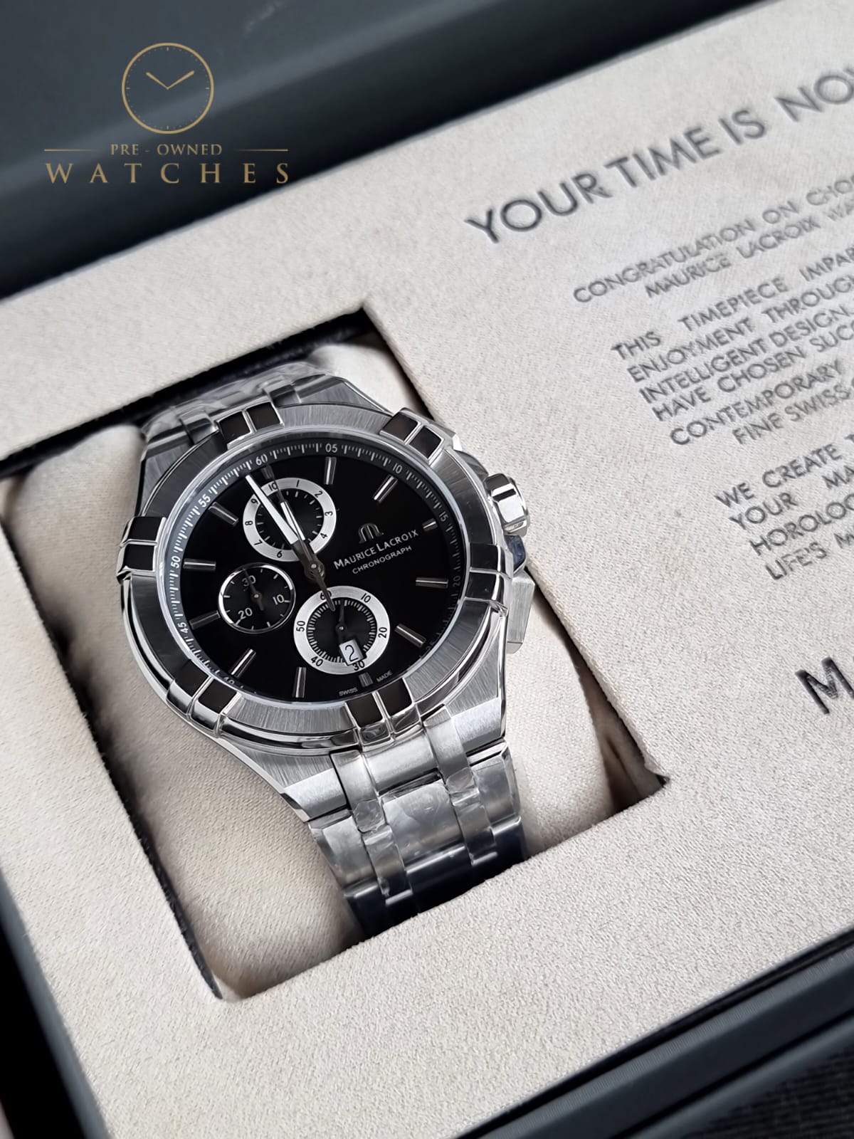 Maurice Lacroix Aikon Silver Stainless Steel Grey Dial Chronograph Quartz Watch for Gents – AI1018-SS002-330-1