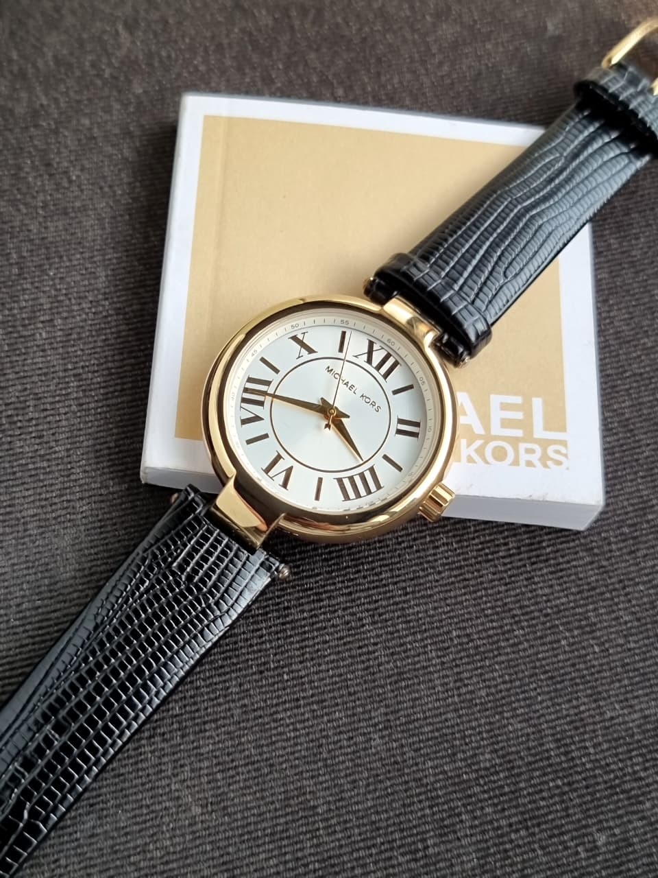 Michael Kors Women’s Quartz Black Leather Strap White Dial 37mm Watch MK4727
