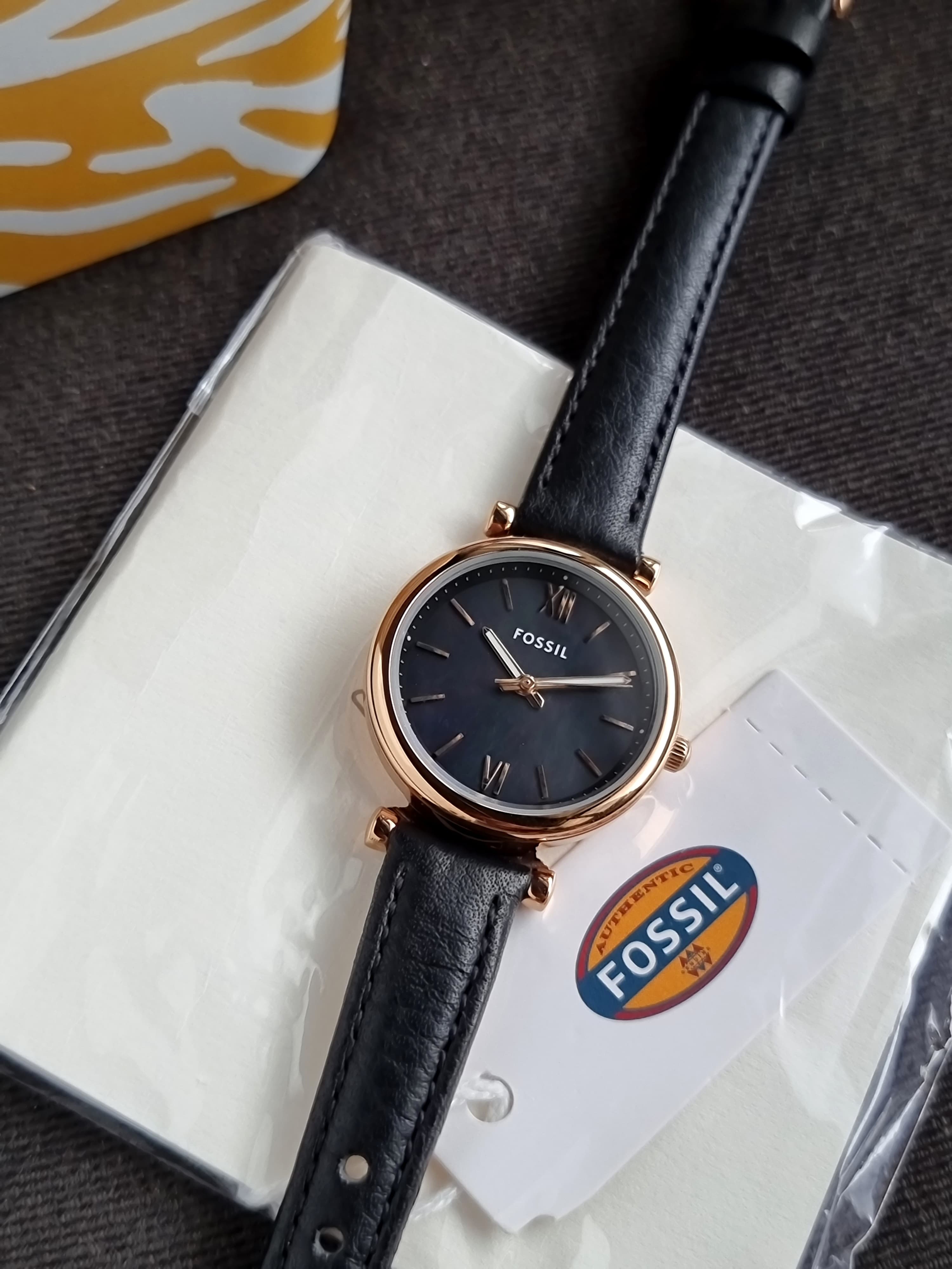 Fossil Carlie Mini 28mm Three-Hand Black Leather Watch- ES4700
