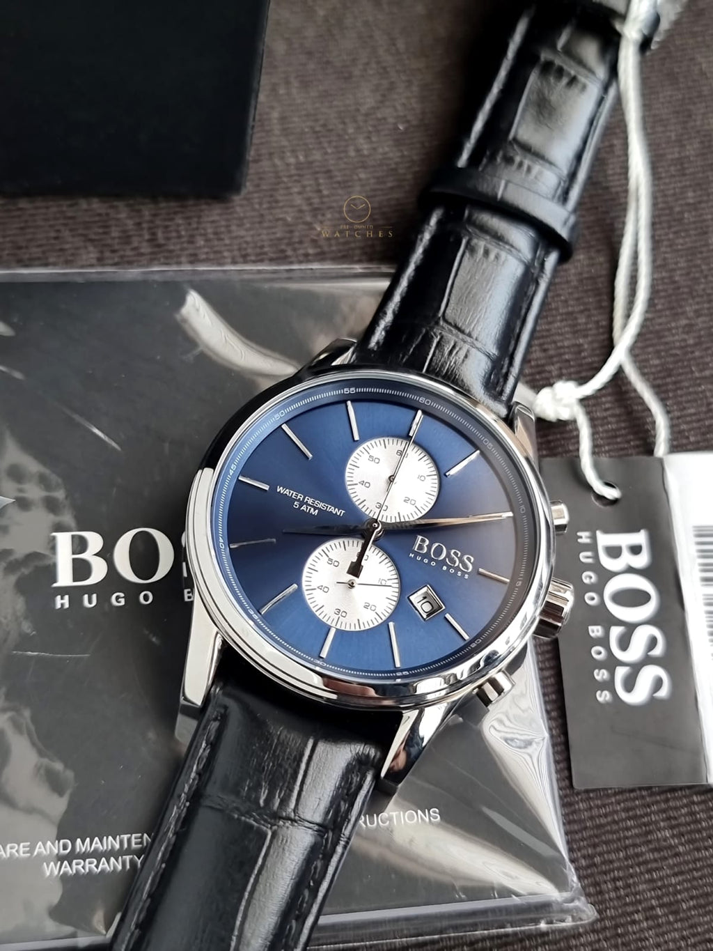 Hugo Boss Jet Chronograph Blue 41mmDial Black Leather Strap Watch for Men - 1513283