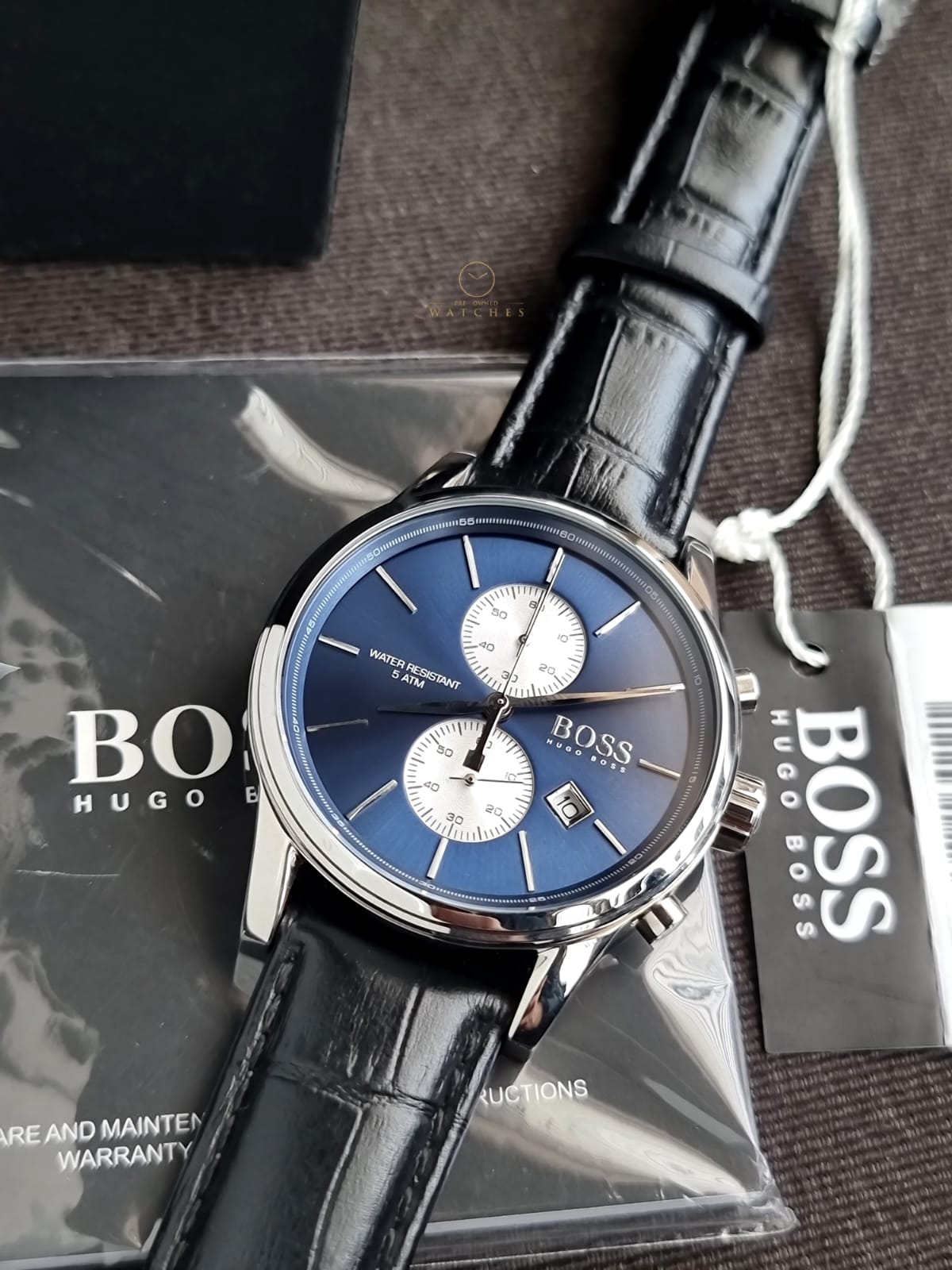 Hugo Boss Jet Chronograph Blue 41mmDial Black Leather Strap Watch for Men - 1513283
