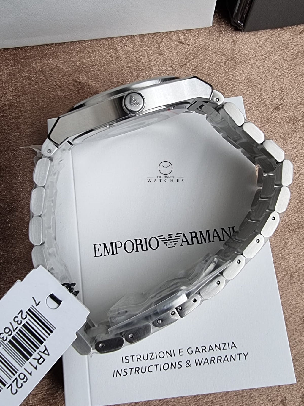 Emporio Armani Federico Silver Stainless Steel Black Dial Quartz Watch for Gents - AR11622