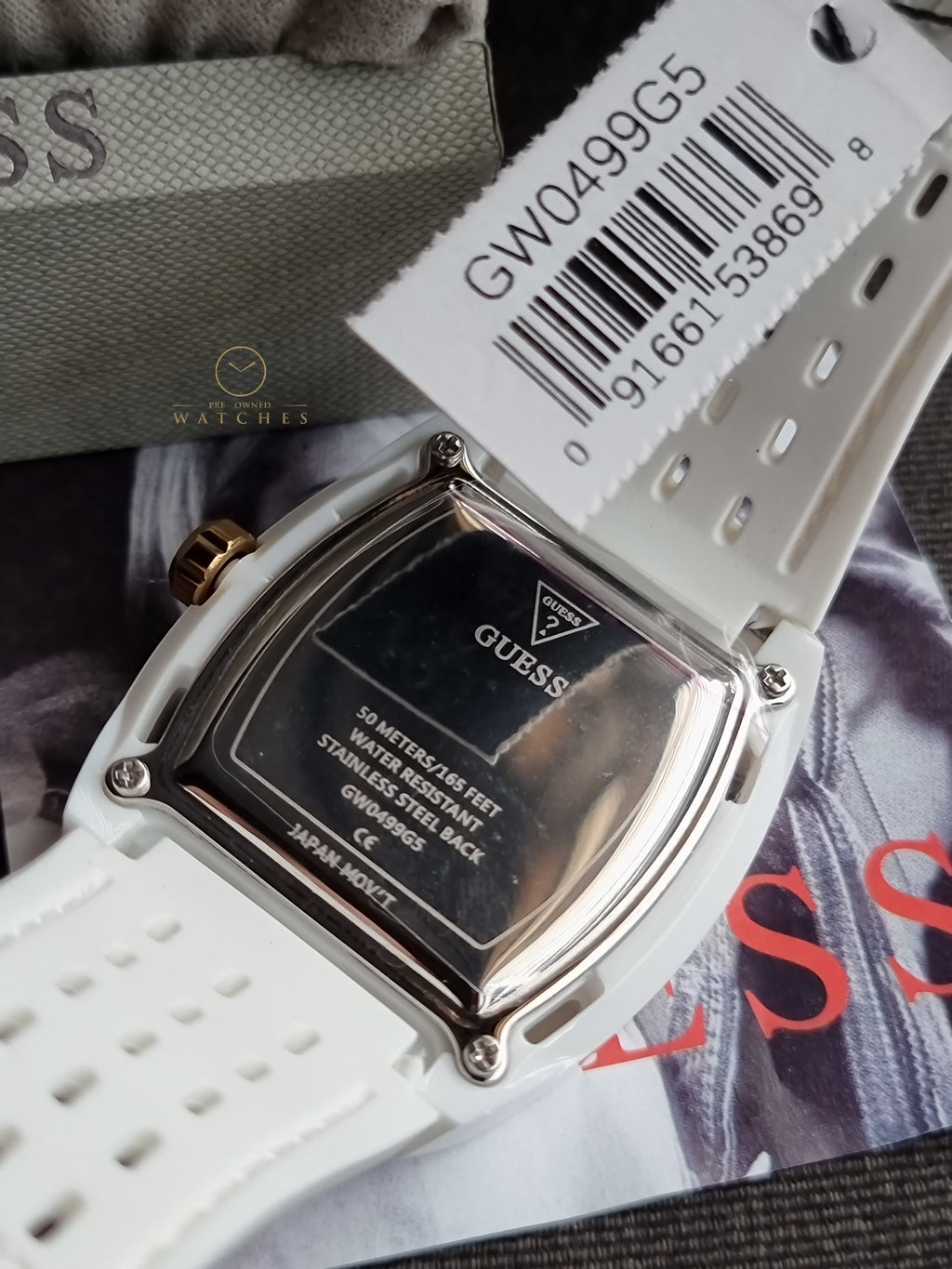 Guess Phoenix Analog Gold Dial White Silicone Strap Watch For Men 42mm - GW0499G5