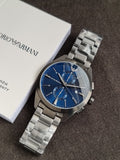 Emporio Armani Claudio Silver Stainless Steel Blue Dial Chronograph Quartz Watch for Gents - AR11541