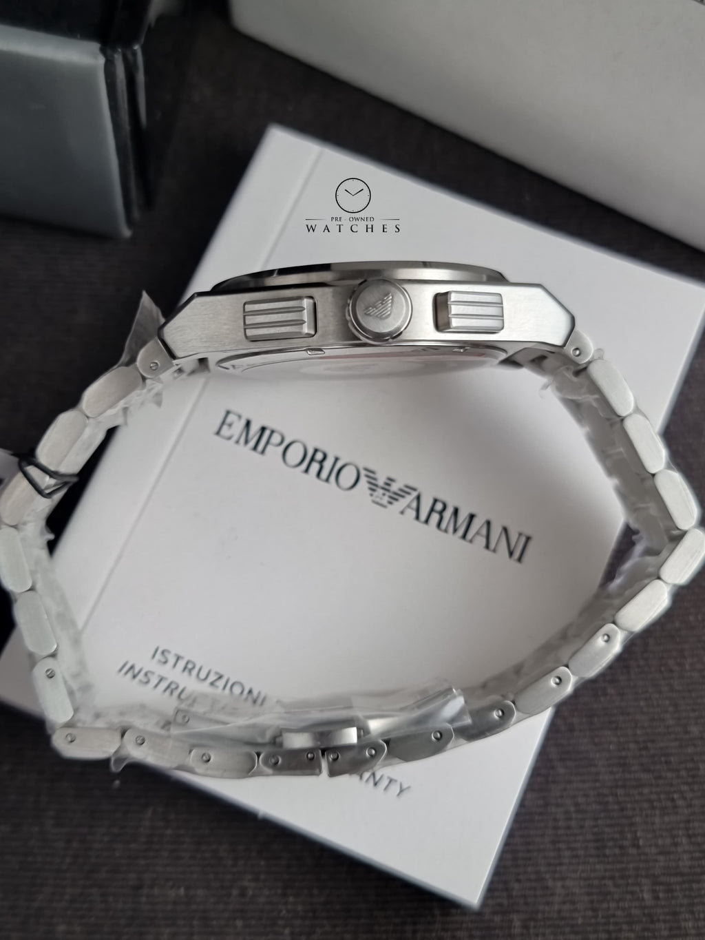 Emporio Armani Federico Silver Stainless Steel 43mm Green Dial Quartz Watch for Gents - AR11640