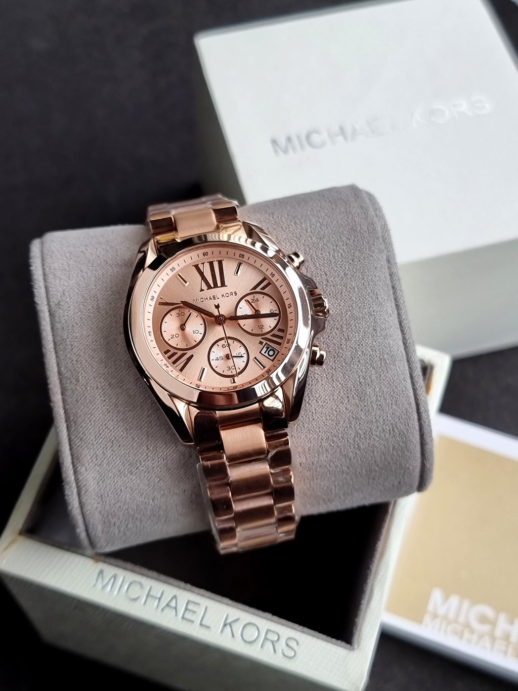 Michael Kors Bradshaw Mini Rose Gold-Tone Chronograph Rose Gold Dial Women’s Watch MK5799
