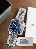 Emporio Armani Ruggero Silver Stainless Steel Navy Blue Dial Chronograph Quartz Watch for Gents - AR11688