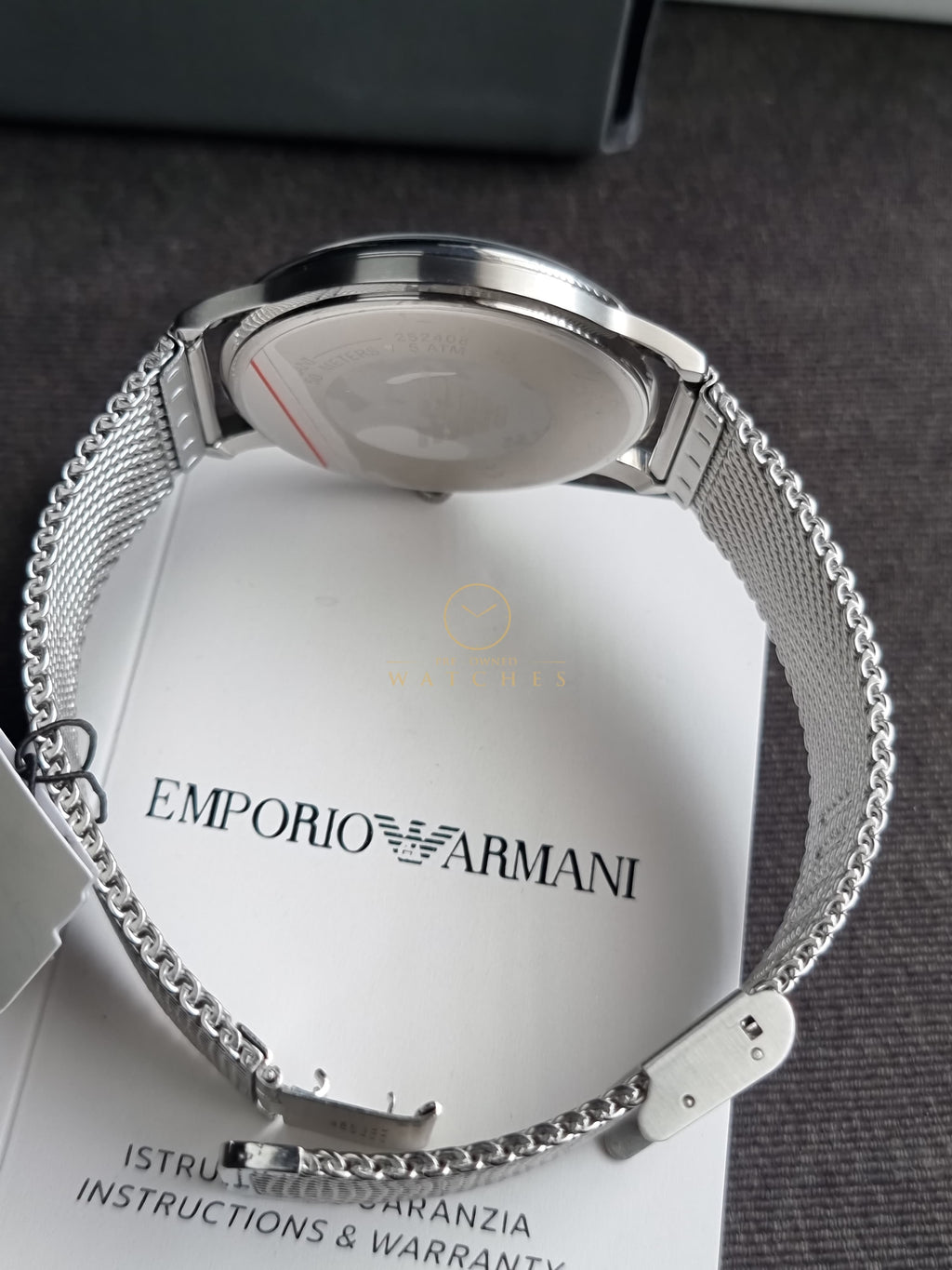 Emporio Armani Minimalist Quartz Green Dial Silver Mesh Bracelet Watch For Men - AR11578