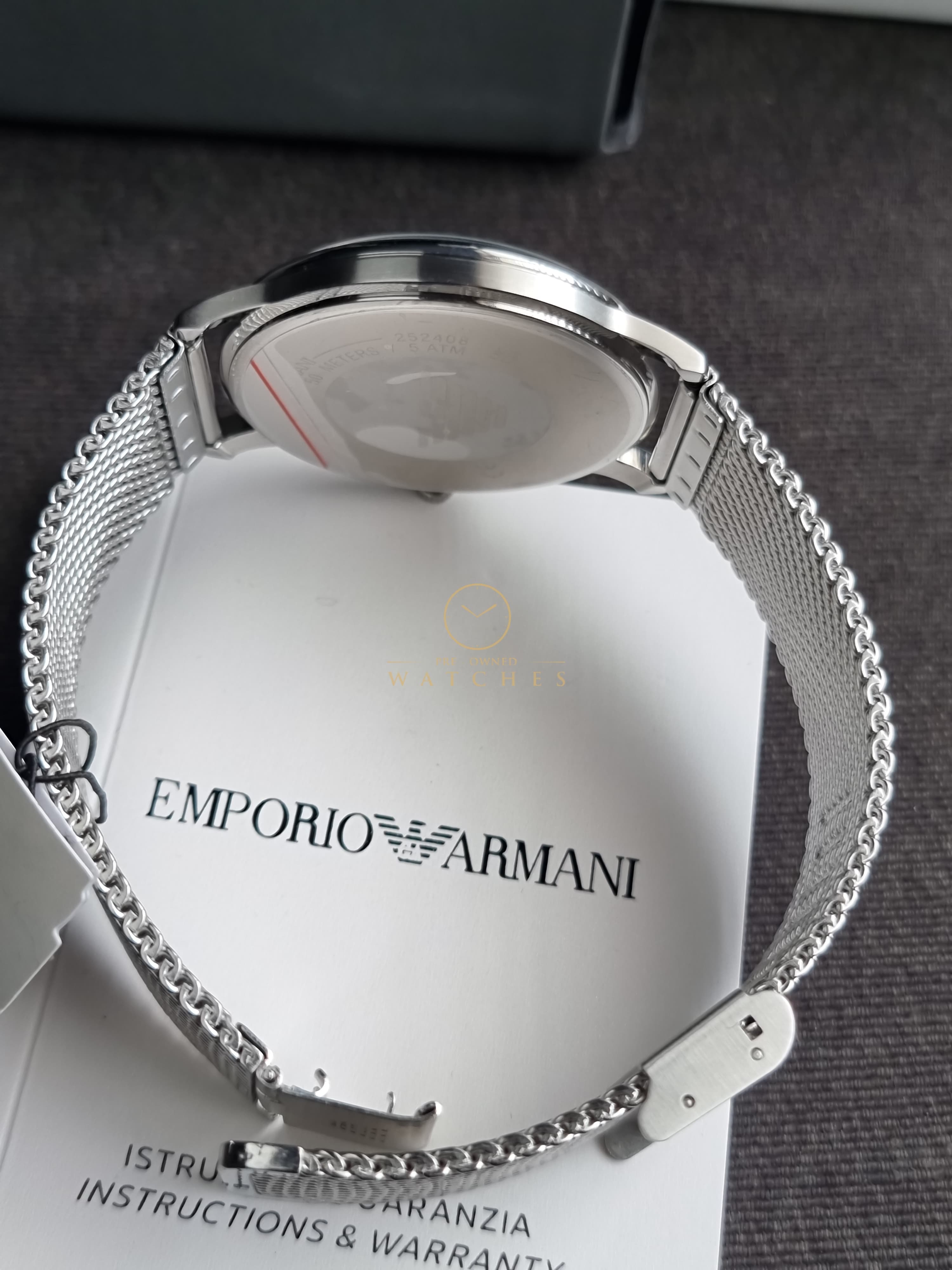Emporio Armani Minimalist Quartz Green Dial Silver Mesh Bracelet Watch For Men - AR11578