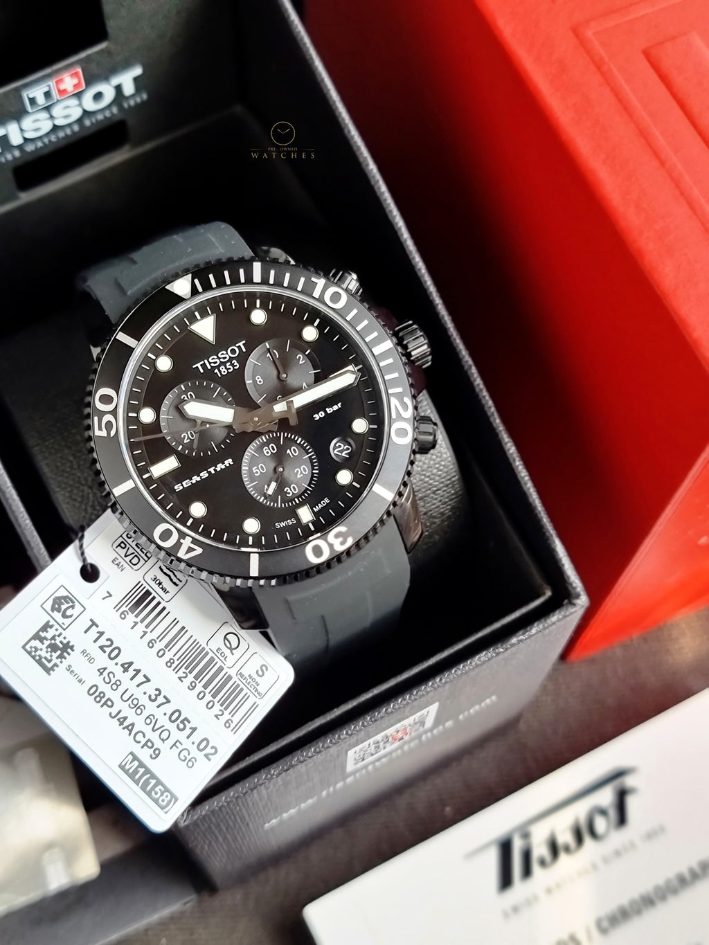 Tissot Seastar 1000 Black Rubber Strap Black Dial Chronograph Quartz Watch for Men's - T120.417.37.051.02