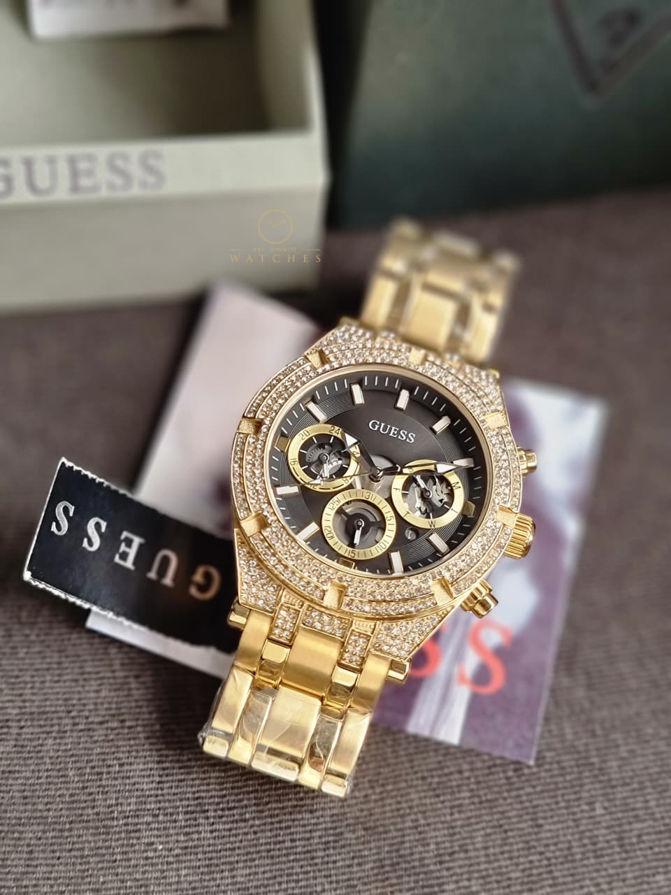 Guess Men’s Quartz Gold Stainless Steel Black Dial 44mm Watch GW0455G2