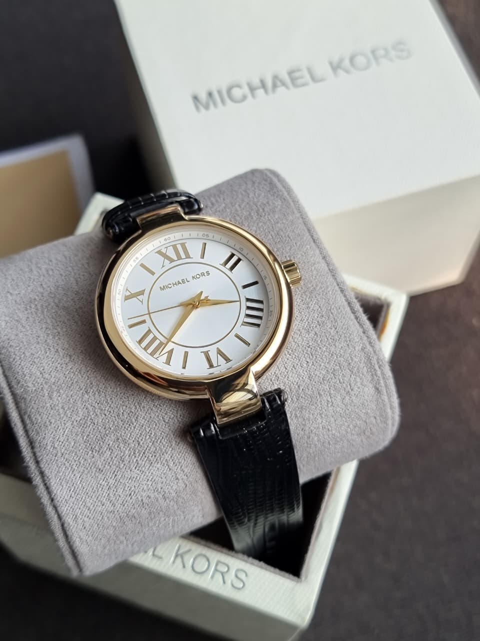 Michael Kors Women’s Quartz Black Leather Strap White Dial 37mm Watch MK4727