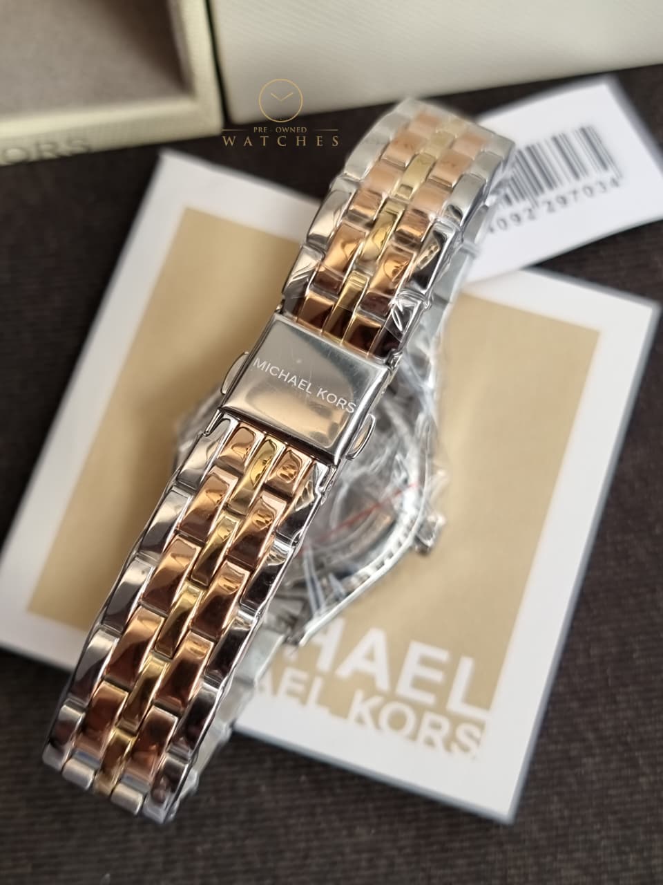 Michael Kors Harlowe Three-Hand Mother of Pearl White Dial Tri Tone Watch for Women - MK4846
