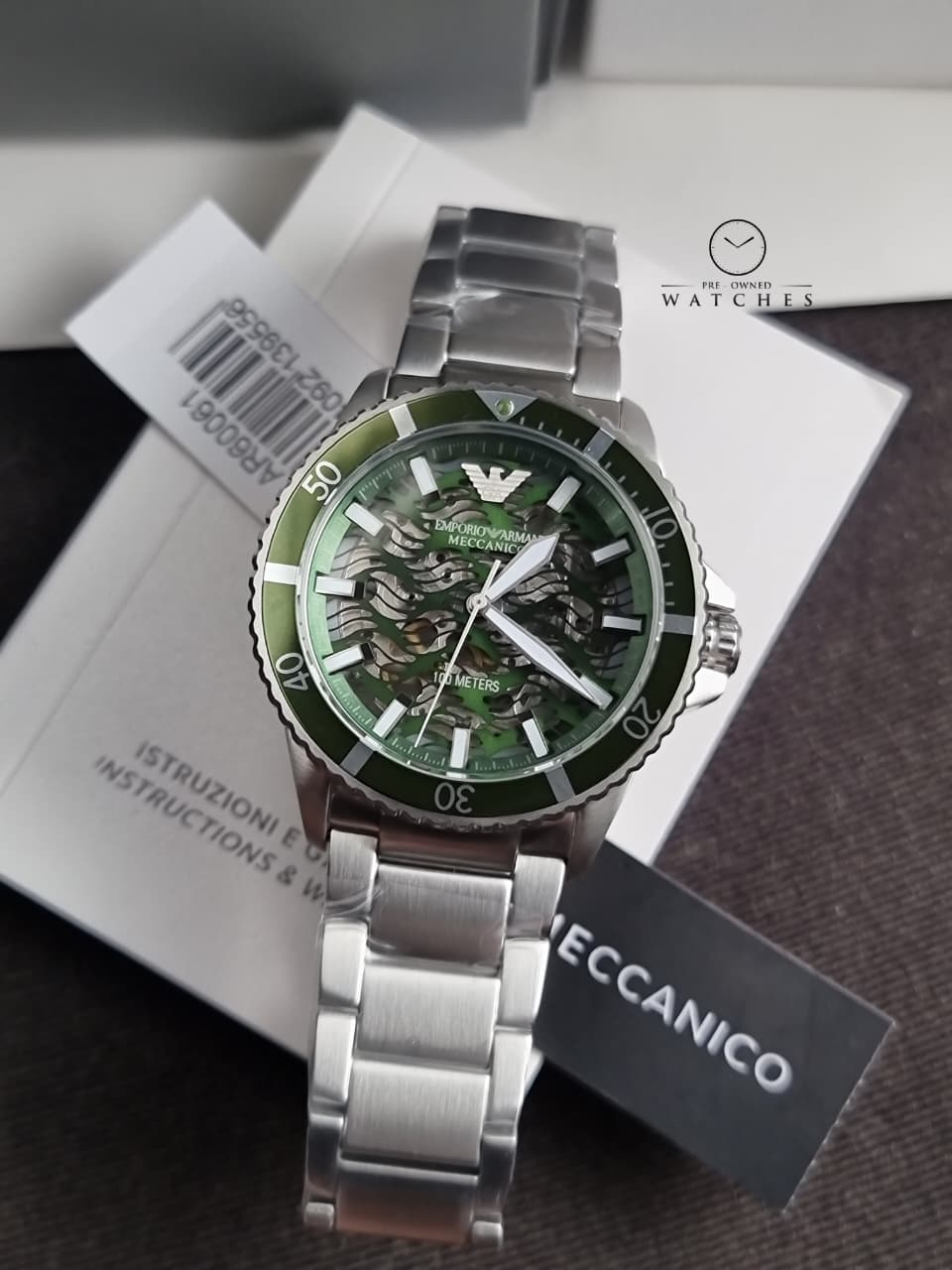 Emporio Armani Men’s Automatic Silver Stainless Steel Green Dial 42mm Watch AR60061