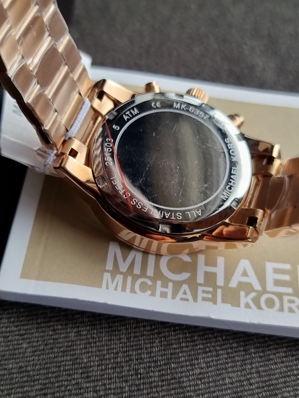 Michael Kors Ritz Chronograph Rose Gold Dial Stainless Steel Chain Women’s Watch MK6357