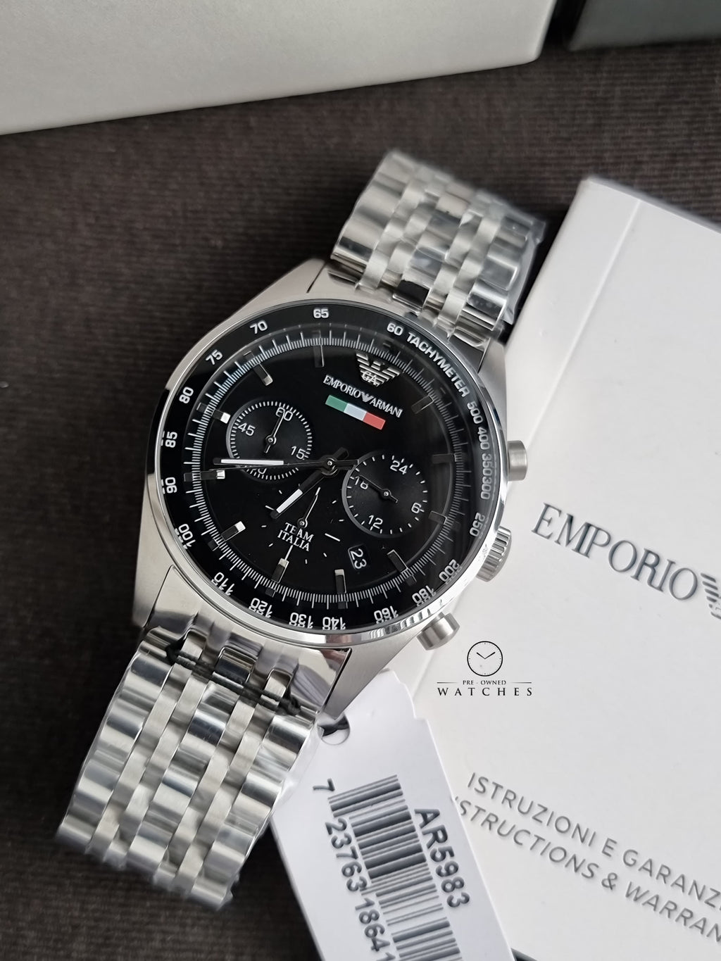 Emporio Armani Men’s Chronograph Stainless Steel Black Dial 43mm Watch AR5983