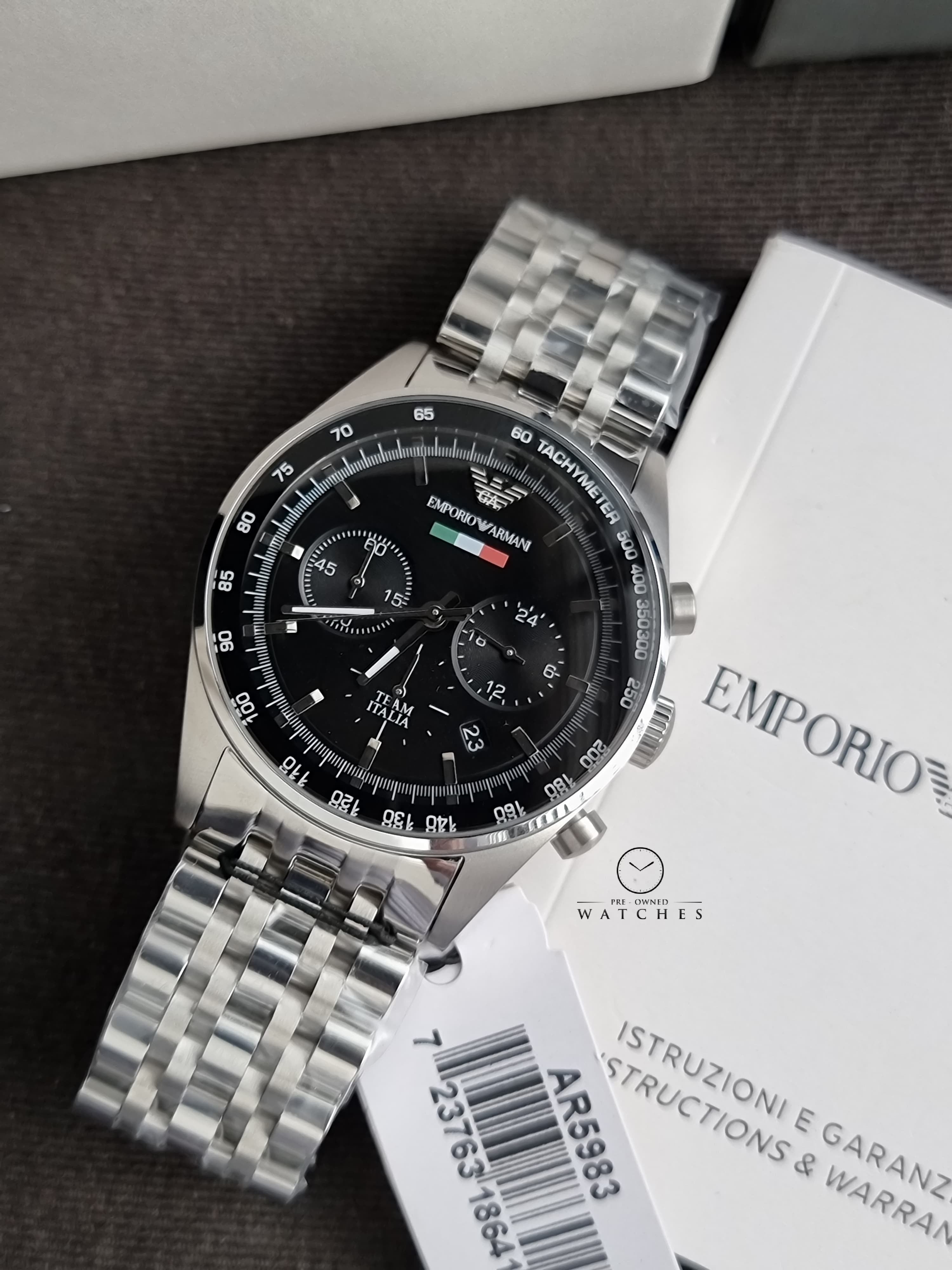 Emporio Armani Men’s Chronograph Stainless Steel Black Dial 43mm Watch AR5983