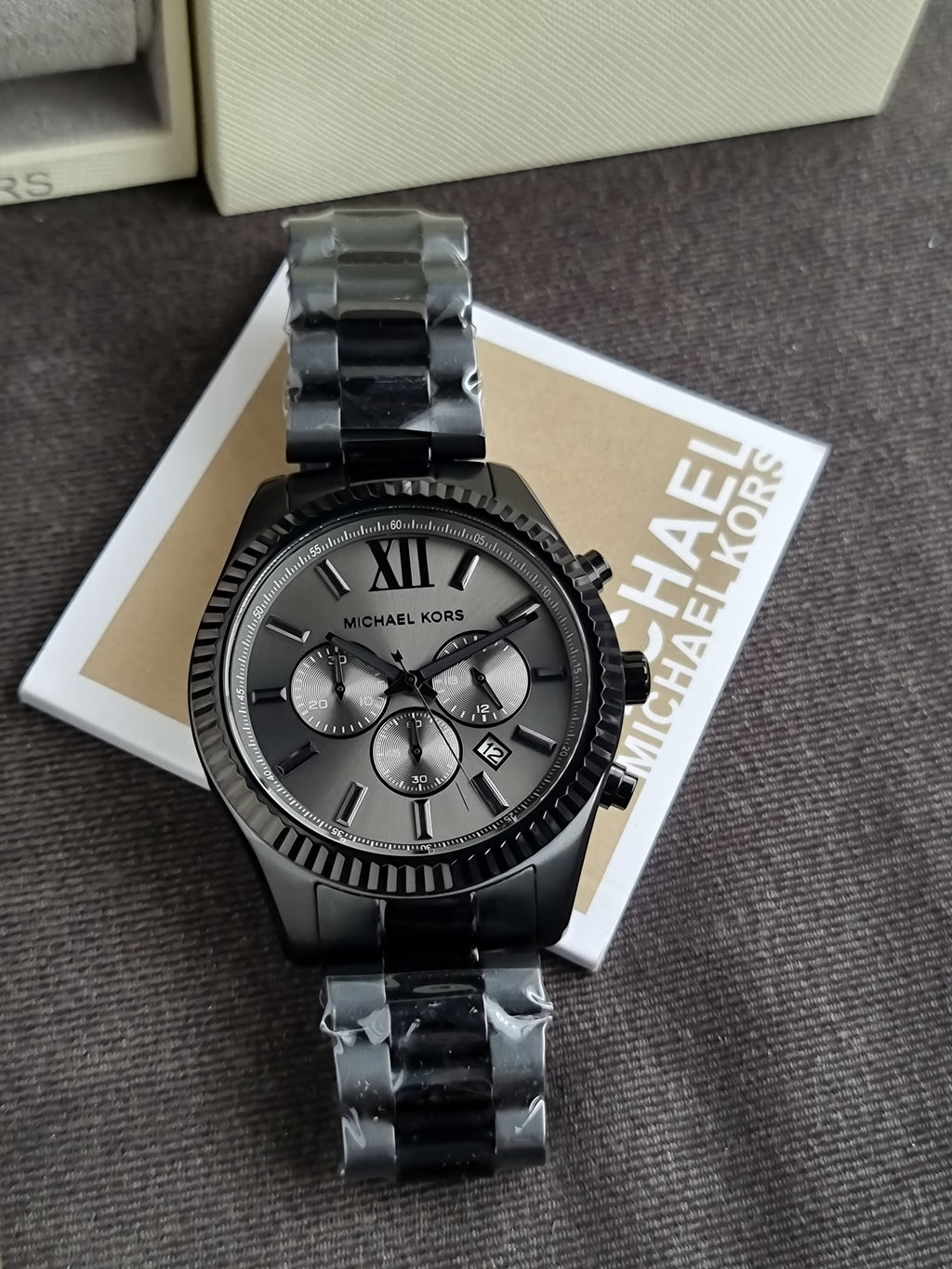 Michael Kors Lexington Chronograph Black Dial Black Steel Strap Watch for Men - MK9154