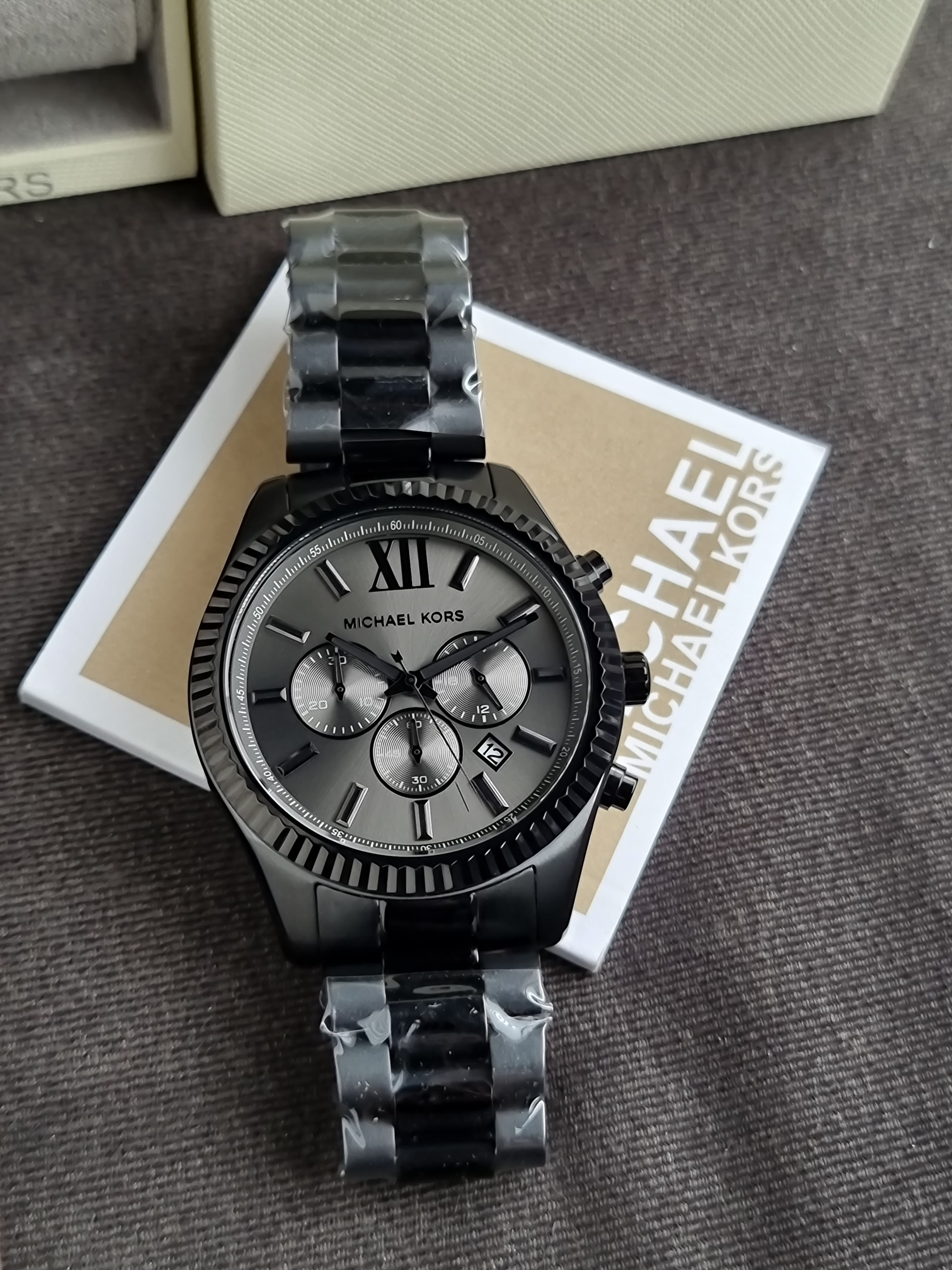 Michael Kors Lexington Chronograph Black Dial Black Steel Strap Watch for Men - MK9154