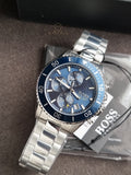 HUGO BOSS Admiral Silver Stainless Steel Blue Dial Chronograph Quartz Watch for Gents - 1513907