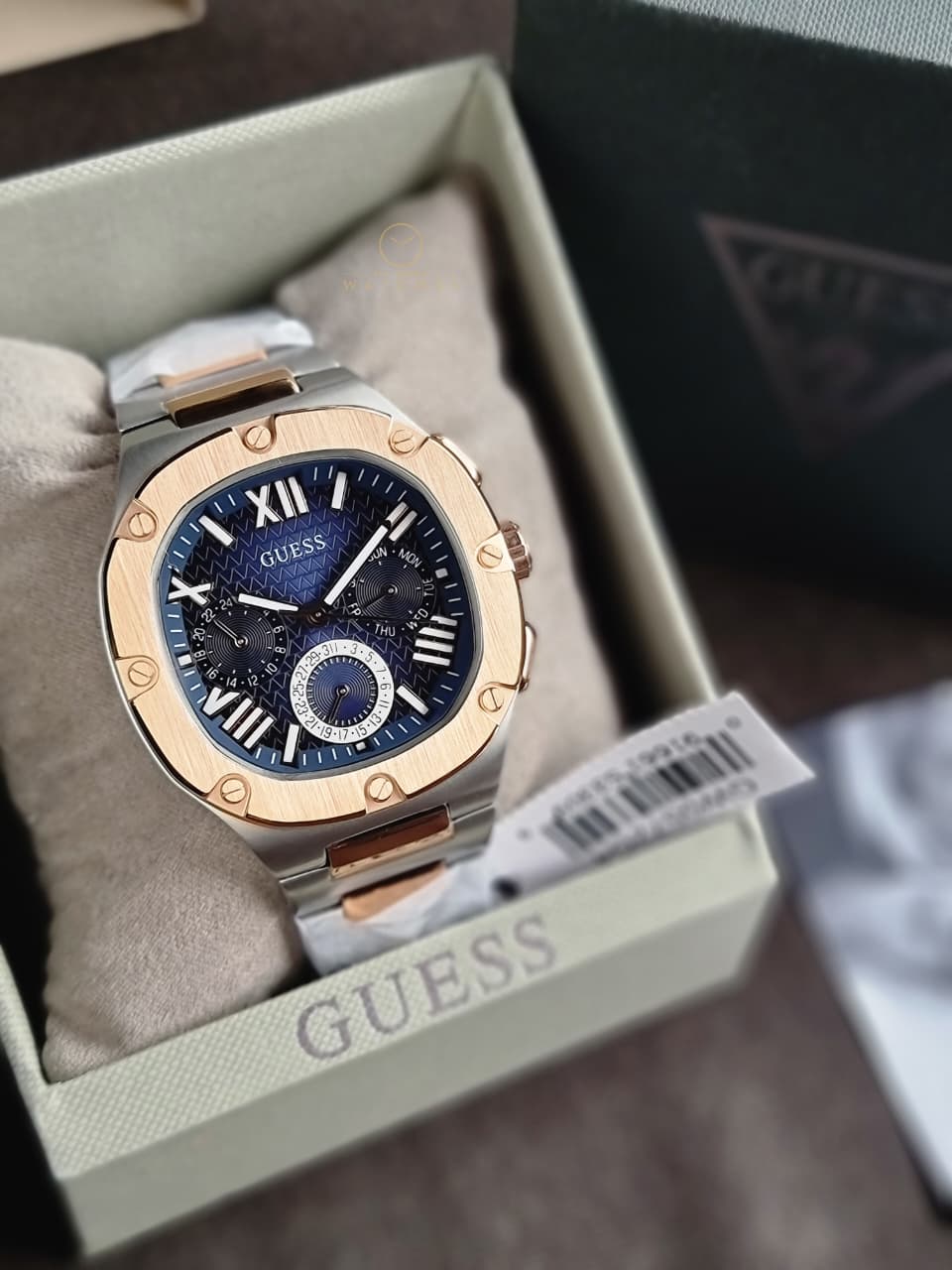 Guess Men’s Quartz Two Tone Stainless Steel Blue Dial 42mm Watch GW0572G4