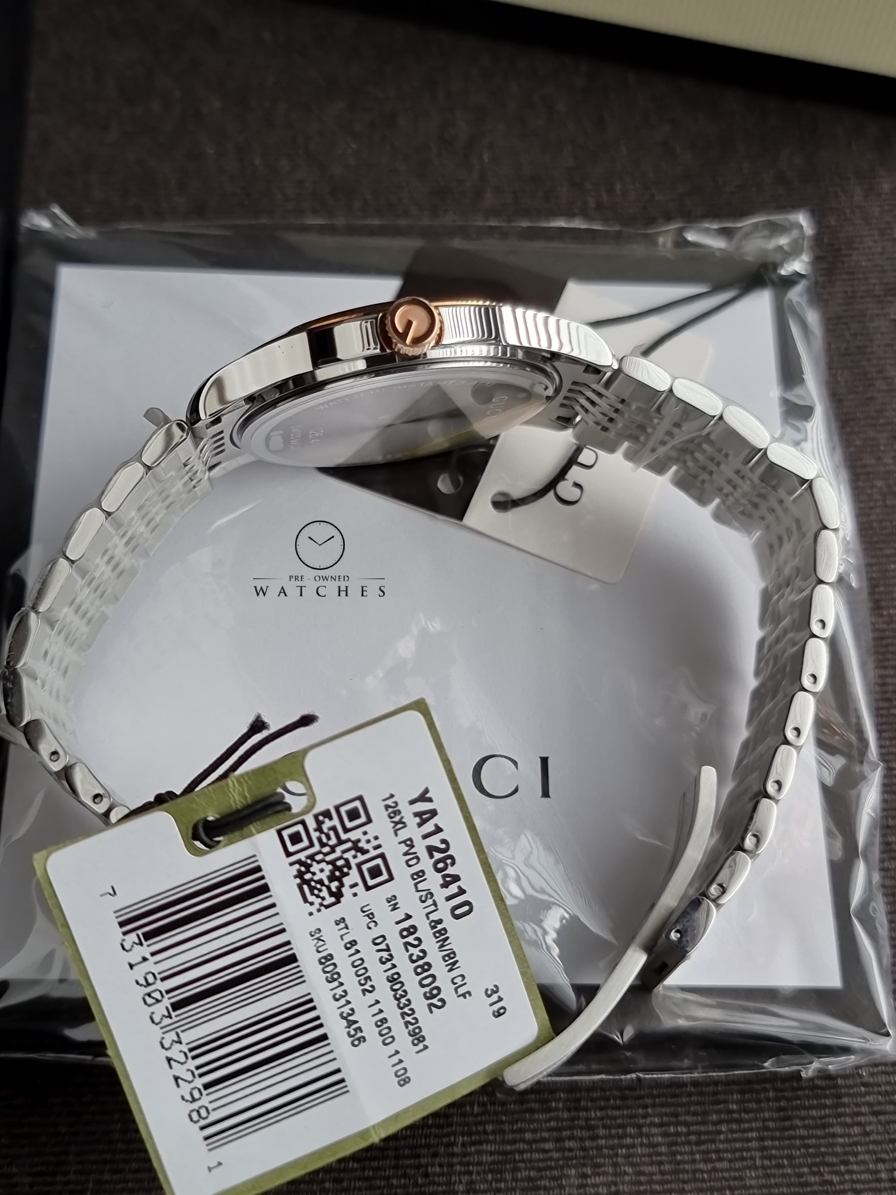 Gucci Men’s Swiss Made Quartz Stainless Steel Black Dial 38mm Watch YA126410