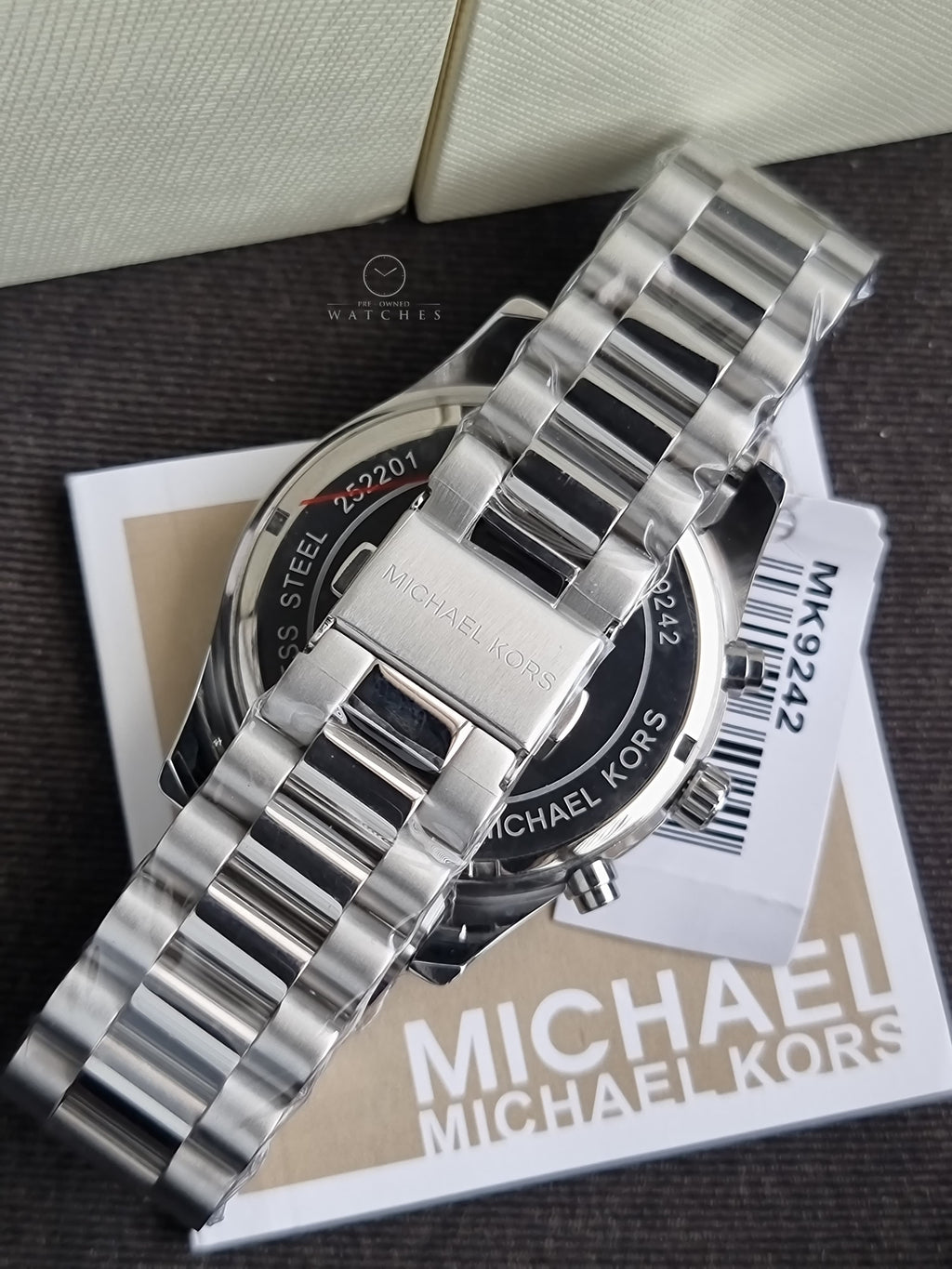 Michael Kors Mens Lexington Silver Chronograph Red 44mm Dial Watch MK9242