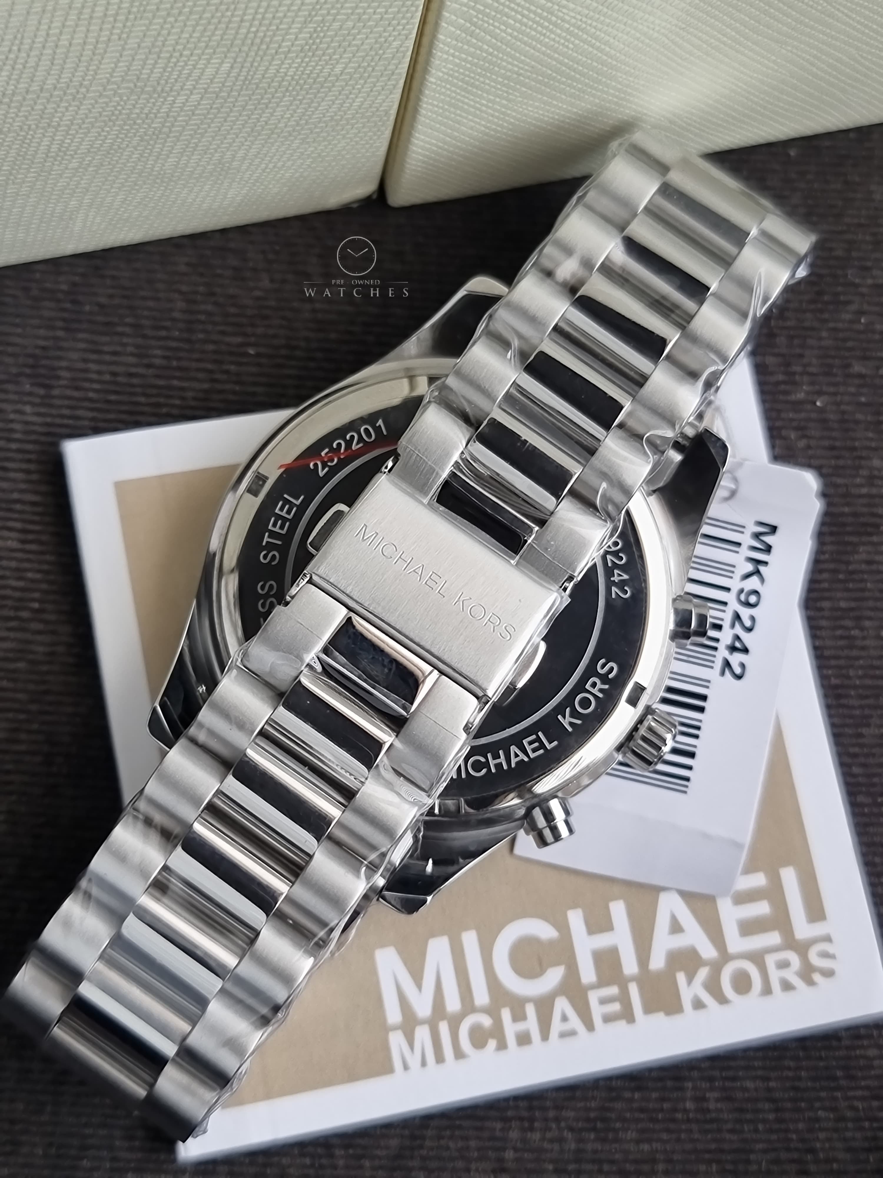 Michael Kors Mens Lexington Silver Chronograph Red 44mm Dial Watch MK9242