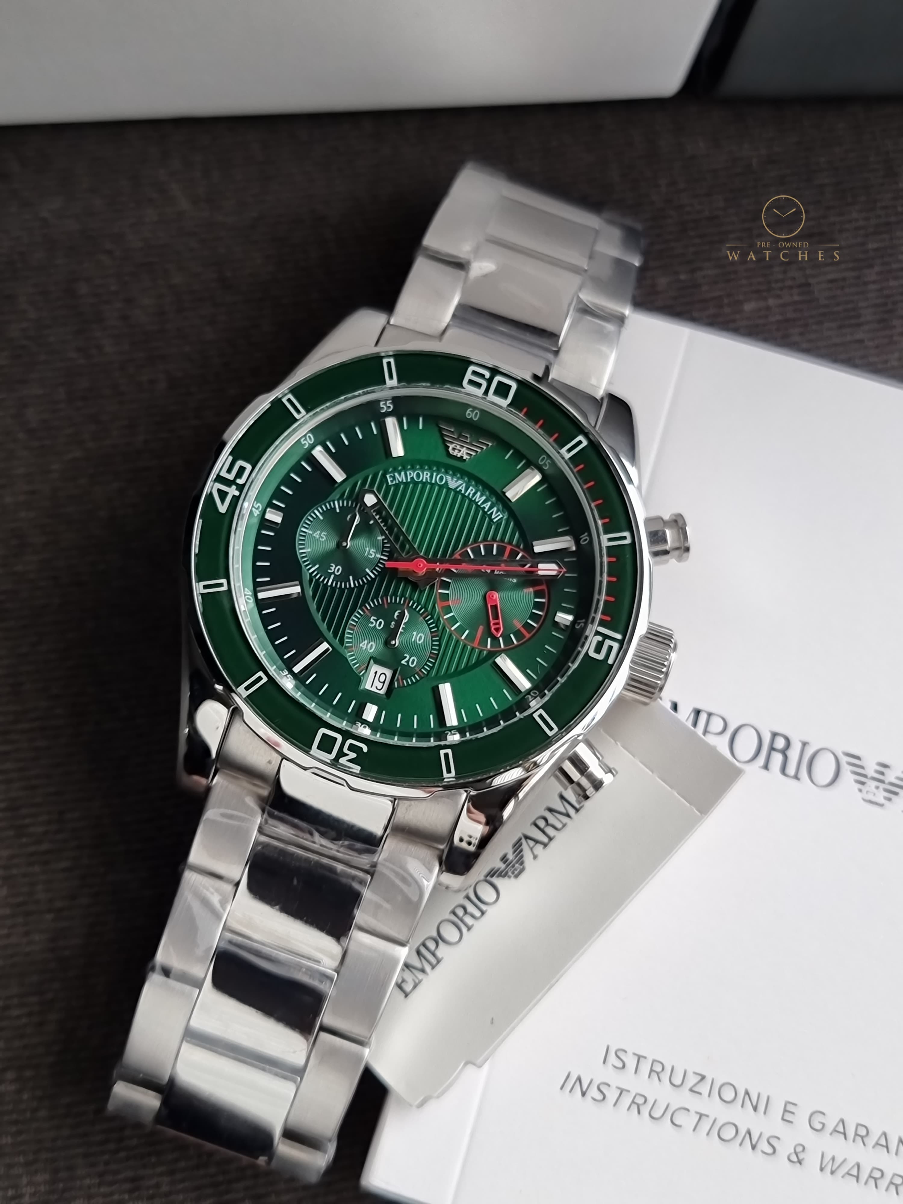 Emporio Armani Men’s Quartz Stainless Steel Green Dial 45mm Watch AR5934