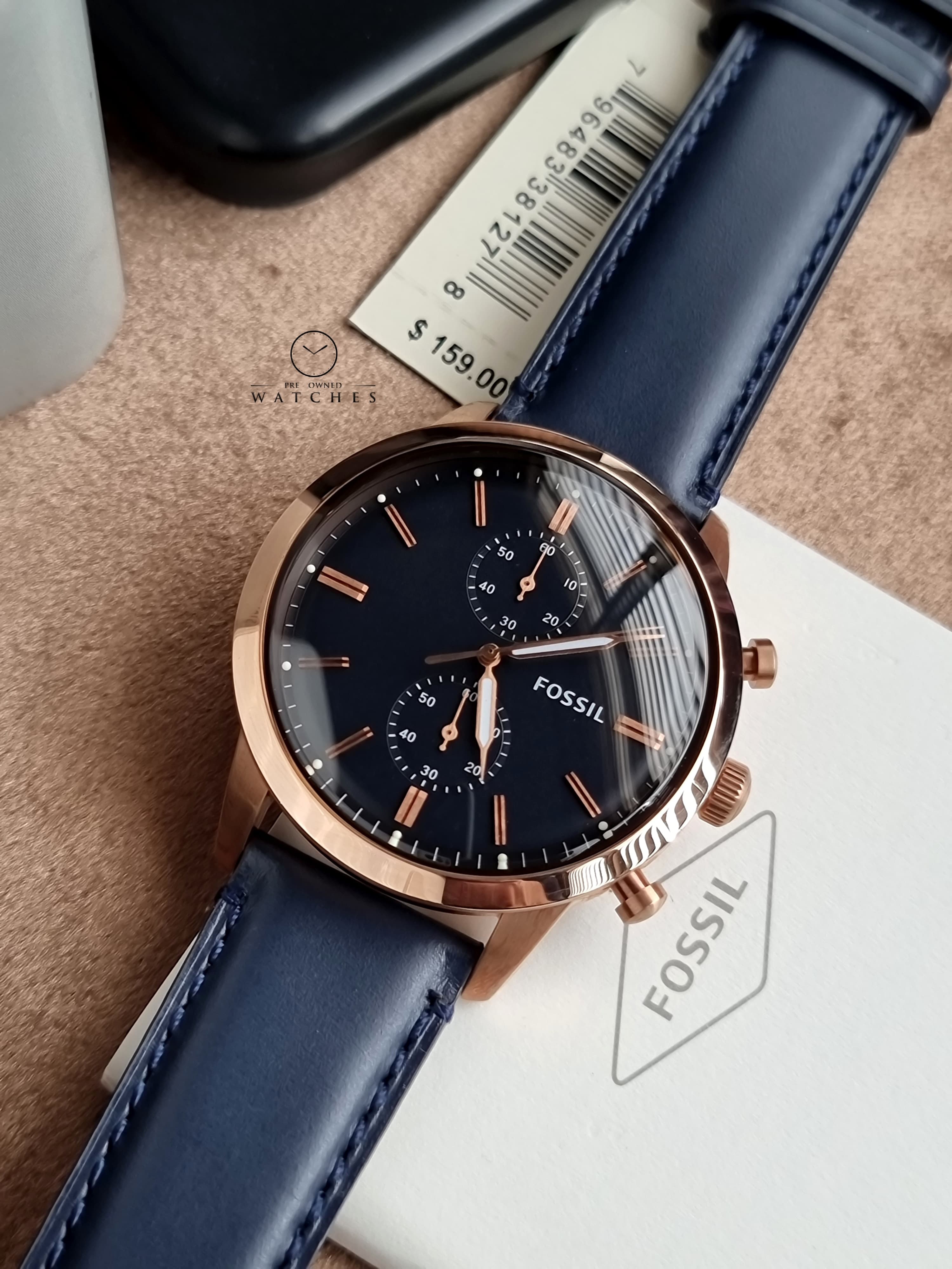 Fossil Townsman Blue Leather Strap Blue Dial Chronograph Quartz Watch for Gents - FS5436