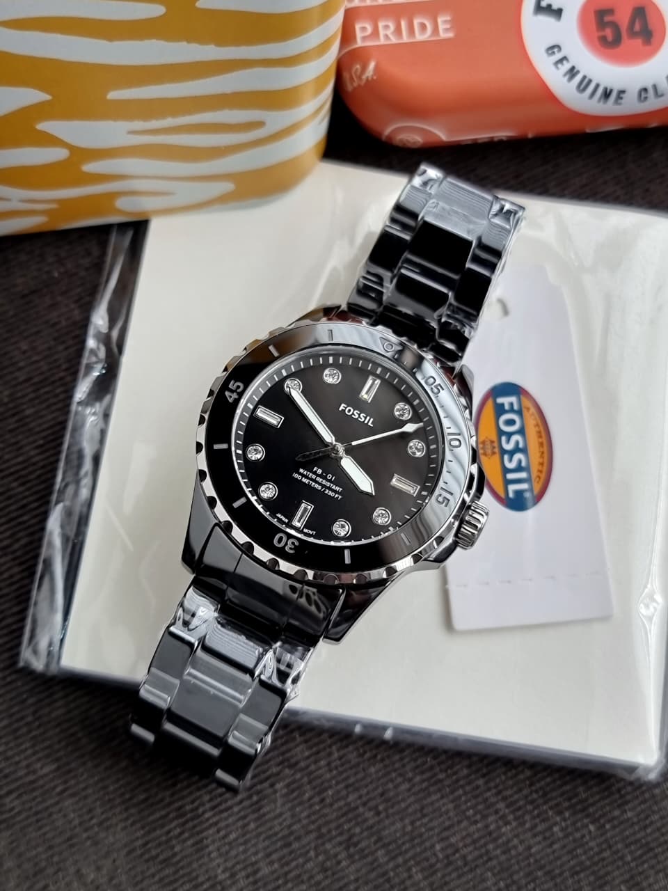 Fossil black ceramic CE1108 36mm Quartz Women's Watch